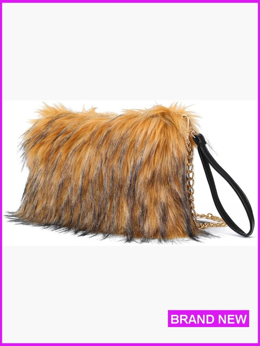Faux Fur Evening Bag Elegant Chic Crossbody Shoulder Strap Fluffy Purse